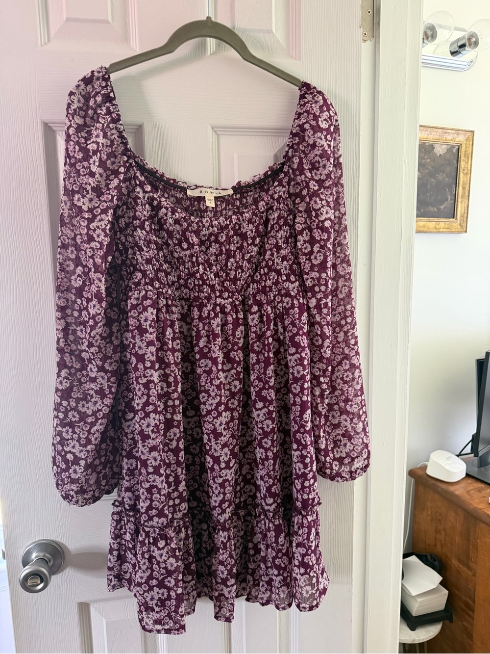 Purple Floral Smocked Babydoll Dress